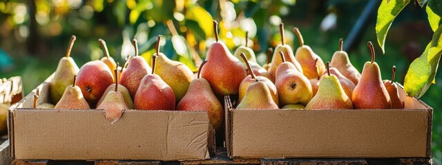 pears in a box. Selective focus