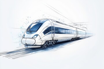 High-speed train sketch on a white isolated background.