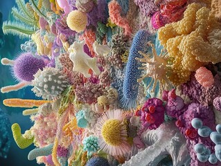 Wall Mural - microscopic world: a colorful exploration of bacteria and viruses