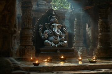 Lord ganesha sculpture in temple. Lord ganesh festival.