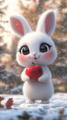 rabbit in the snow with a applerabbit in the snow with a apple