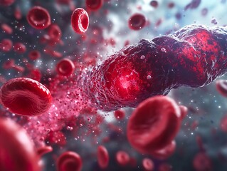 Wall Mural - microscopic view of red blood cells and a pathogen in the bloodstream