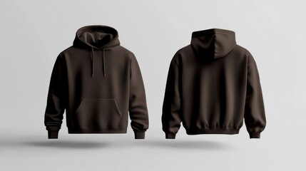 front and back dark brown hoodie mock up