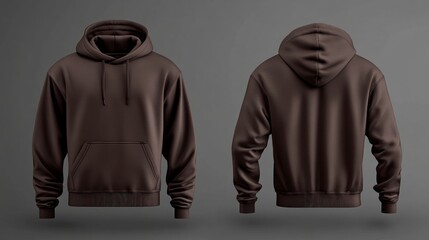 Wall Mural - front and back dark brown hoodie mock up