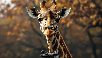 Poster - Dapper Giraffe Exuding Elegance with Bowtie, Showcasing Grace in the Animal Kingdom