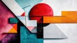 © svastix - A geometric abstract artwork featuring bold shapes in vibrant colors, including a prominent red circle, creating a striking and balanced composition with modern appeal.