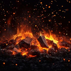 Fire burning in the black background with sparkles