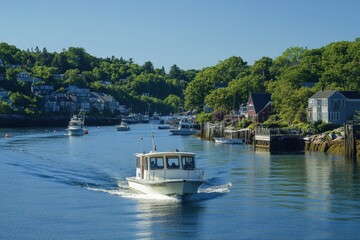 Scenic coastal town with boats and houses