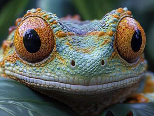 Poster - Close-Up Portrait of a Gecko with Bright Orange Eyes