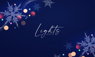 Wall Mural - merry christmas and happy new year design with snowflakes and lights. shining winter background