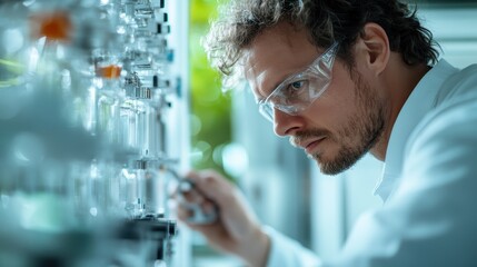 Wall Mural - in a modern laboratory, a scientist attentively engages in research activities, indicating precision