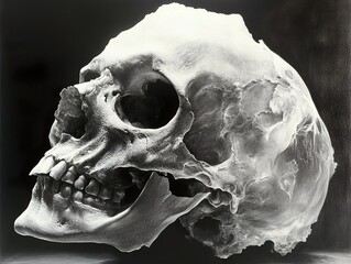 Poster - Human Skull: A Detailed Black and White Photograph