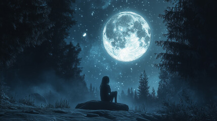 imagine a girl who finds inspiration from the wolf moon for her artwork.