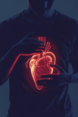 Canvas Print - A person revealing a glowing heart illustration on their shirt, symbolizing life and emotion.