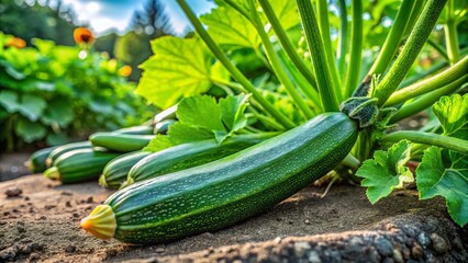 Sticker - Vibrant home garden bed features a thriving zucchini plant, abundant with fresh fruits, highlighting the beauty of lush