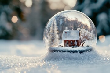 Wall Mural - Cozy winter cabin in a snow globe