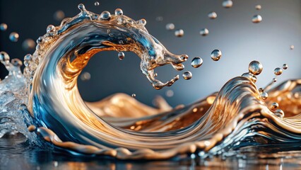 Wall Mural - Blue water swirl splash with little bubbles isolated on clear png background, liquid flowing in form of wave,