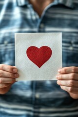 Wall Mural - A person holding a card with a red heart symbol, expressing love or affection.