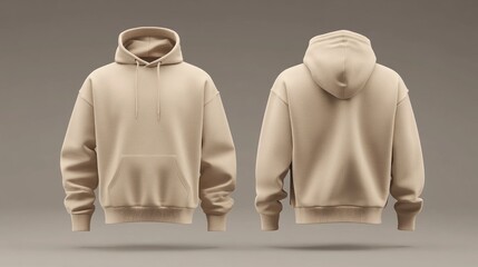 front and back beige hoodie mock up 