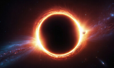 Wall Mural - a glowing ring of light surrounds a black hole in the vast expanse of space