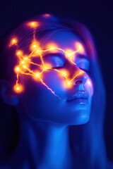 Canvas Print - A glowing, artistic representation of a woman's face with electric-like patterns.