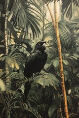 Tropical bird perched in lush jungle foliage