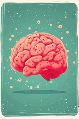 Poster - A colorful illustration of a brain floating against a teal background with abstract dots.