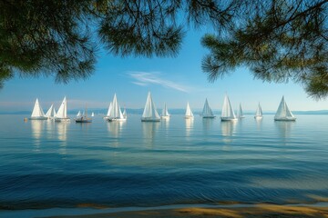 Poster - Serene sailing regatta on a tranquil lake