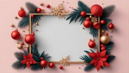 Canvas Print - Elegant gold frame adorned with vibrant Christmas ornaments against a pristine white background