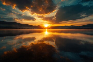 Wall Mural - Breathtaking sunset over a tranquil lake