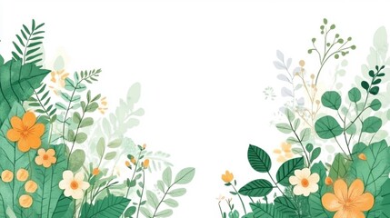 Wall Mural - This stunning floral frame showcases lush green leaves and vibrant flowers, ideal for enhancing any creative project or invitation design