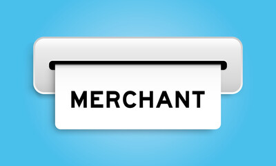 Sticker - White coupon banner with word merchant from machine on blue color background