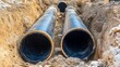 © suyu - Water PVC plastic pipes laid in the ground at a plumbing construction site, illustration essential infrastructure development and the importance of quality materials in modern construction projects