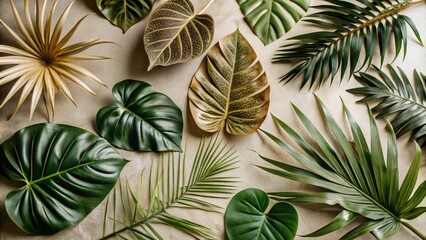 Wall Mural - Natural of Tropical green leaves of leaf isolated on transparent png background, varies different of plant botanical.