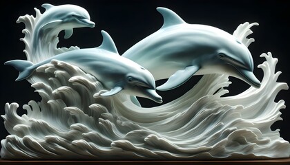 Elegant dolphin sculpture riding a wave, showcasing the intricate beauty of marine life with stunning attention to detail