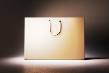 Wall Mural - Blank paper shopping bag mockup with spotlight. 3D Rendering