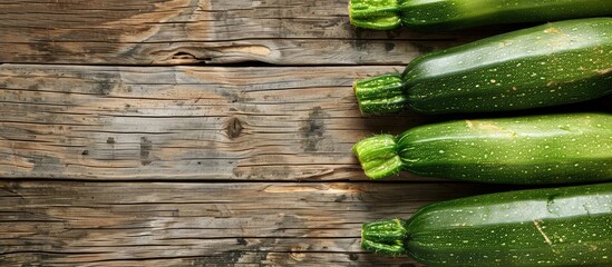 Fresh Raw Zucchini Ready To Eat On Wooden Background With Copy Space