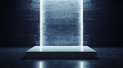 Canvas Print - Neon Light on a Brick Wall with a Platform