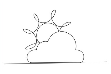 Continuous one line Sun and cloud drawing of isolated outline vector illustration