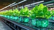 © Napapat Darasuwankul - Bright greens in futuristic hydroponic farming setup, showcasing innovative technology for efficient indoor agriculture and plant growth.