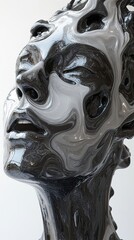 Sticker - Abstract Portrait Sculpture: Fluid and Distorted Human Face