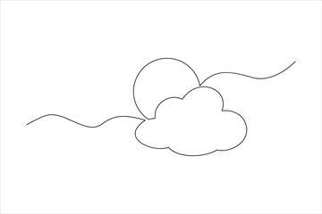 Continuous one line Sun and cloud drawing of isolated outline vector illustration