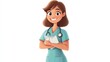 © Napasnan - Cartoon nurse with a big smile, holding a stethoscope and standing proudly, isolated on white background.