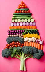 Wall Mural - Variety of vegetables in shape of tree. Flat lay