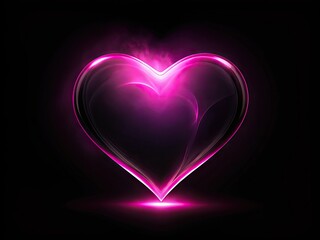 Dark, mysterious black background with a delicate, bold pink heart silhouette, illuminated from within, evoking emotions of passion, love, and intensity in a striking contrast.