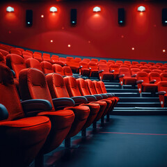 Aufkleber - A minimalist red movie theatre seats.