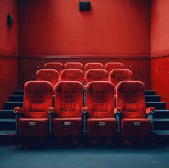 Aufkleber - A minimalist red movie theatre seats.