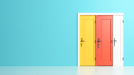 Sticker - Three doors with different colors are standing in front of a blue wall