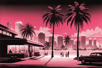 Wall Mural - miami city style of a noir novel bookcover in blue and black