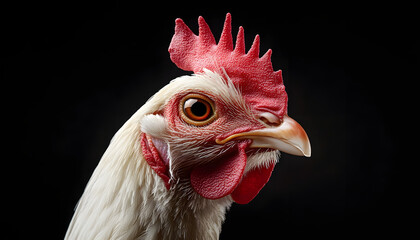 Wall Mural - hen close up head on black background